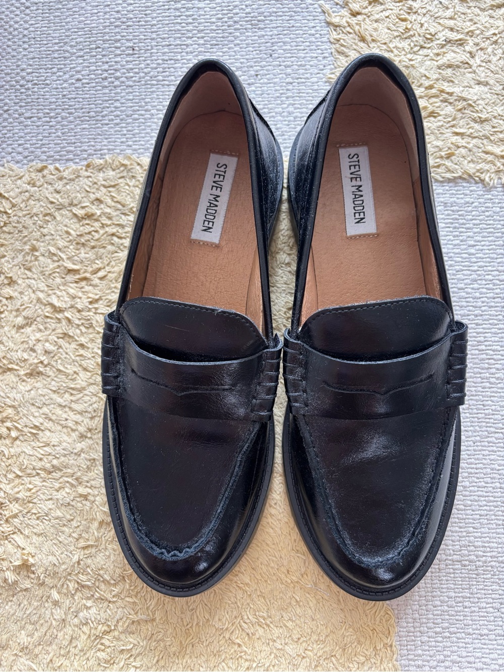 Steve Madden Black Leather Penny Loafers